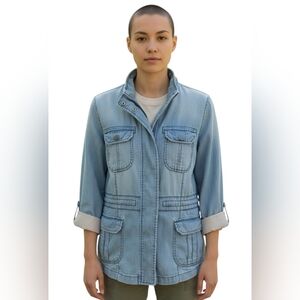 Anthropologie Marrakech Chambray Lined Patch Pocket Utility Jacket Size Medium